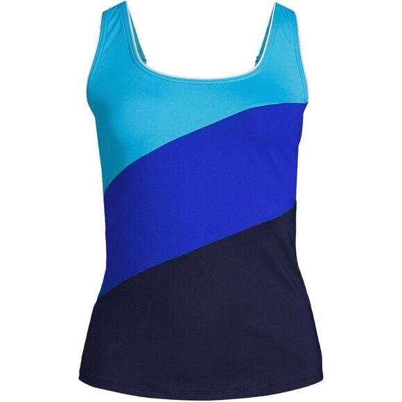 Land’s End Plus Size Square neck tankini top color block electric blue mix Var - Picture 1 of 5
